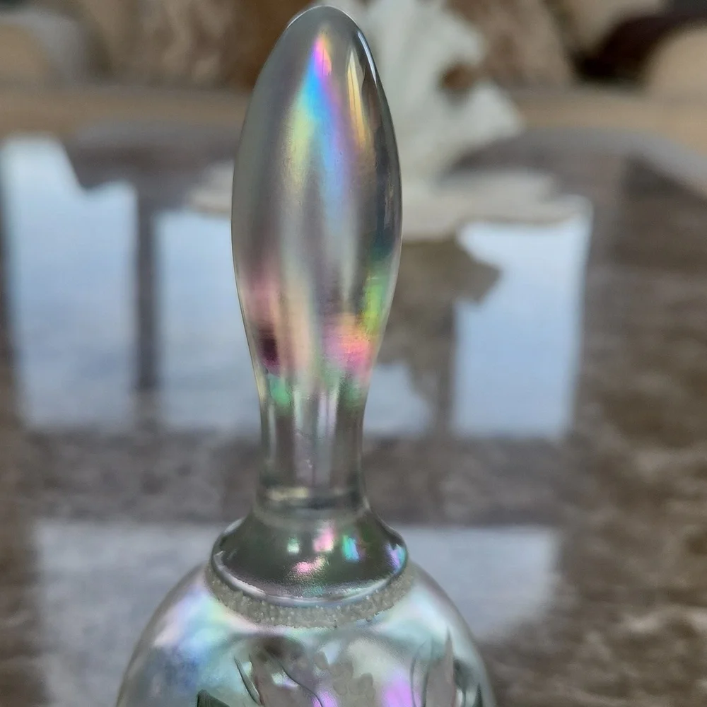 Fenton 95th Anniversary, Irredescent Hand Painted Glass Bell, 6 1/2
